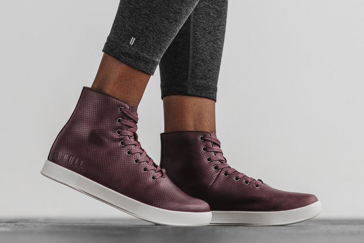 Nobull High-Top Leather Women's Trainers Burgundy | Australia (ZN3214)